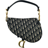 クリスチャン・ディオール Christian Dior オブリークサドルバッグ ネイビー ゴールド金具 キャンバス レディース ショルダーバッグ