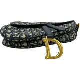 クリスチャン・ディオール Christian Dior オブリークサドルバッグ ネイビー ゴールド金具 キャンバス レディース ショルダーバッグ
