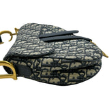 クリスチャン・ディオール Christian Dior オブリークサドルバッグ ネイビー ゴールド金具 キャンバス レディース ショルダーバッグ