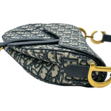 クリスチャン・ディオール Christian Dior オブリークサドルバッグ ネイビー ゴールド金具 キャンバス レディース ショルダーバッグ
