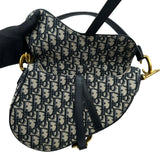 クリスチャン・ディオール Christian Dior オブリークサドルバッグ ネイビー ゴールド金具 キャンバス レディース ショルダーバッグ