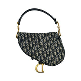 クリスチャン・ディオール Christian Dior オブリークサドルバッグ ネイビー ゴールド金具 キャンバス レディース ショルダーバッグ