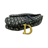 クリスチャン・ディオール Christian Dior オブリークサドルバッグ ネイビー ゴールド金具 キャンバス レディース ショルダーバッグ