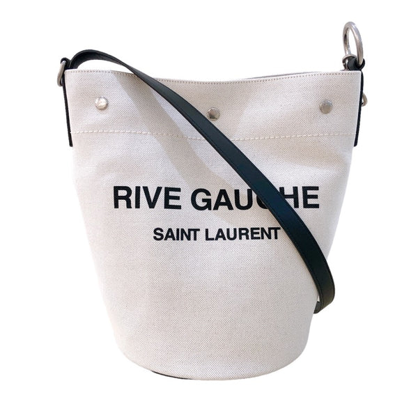 サンローラン SAINT LAURENT RIVE GAUCHE　リヴゴーシュ　ショルダーバッグ 669299 アイボリー/ブラック　シルバー金具 キャンバス/レザー レディース ショルダーバッグ