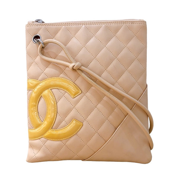 シャネル CHANEL カンボンライン　ショルダーポシェット A29793 ベージュ　シルバー金具 カーフレザー　エナメル レディース ショルダーバッグ