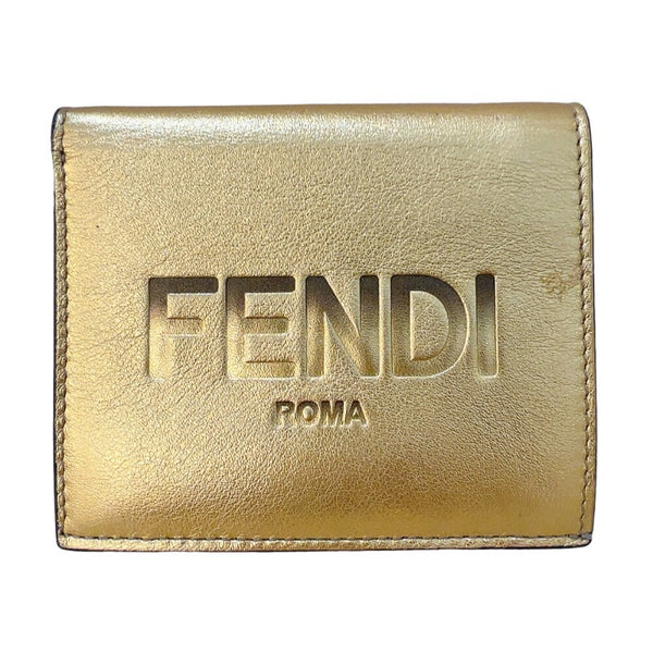 フェンディ FENDI ローマフェンディ ミディアムウォレット 8M0468 ゴールド　ゴールド金具 レザー レディース 二つ折り財布
