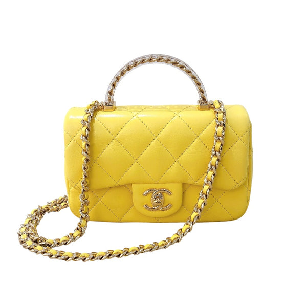 シャネル CHANEL トップハンドル2WAYチェーンショルダー AS4847 イエロー ゴールド金具 ラムスキン レディース ショルダーバッグ