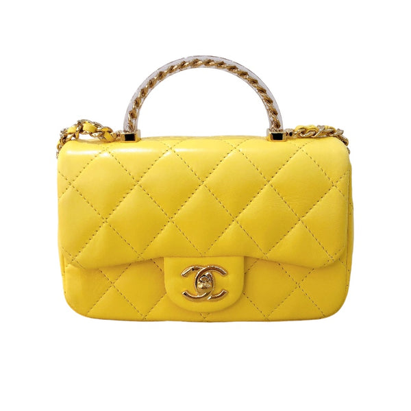 シャネル CHANEL トップハンドル2WAYチェーンショルダー AS4847 イエロー ゴールド金具 ラムスキン レディース ショルダーバッグ