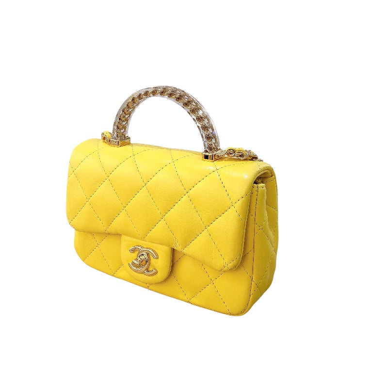 シャネル CHANEL トップハンドル2WAYチェーンショルダー AS4847 イエロー ゴールド金具 ラムスキン レディース ショルダーバッグ