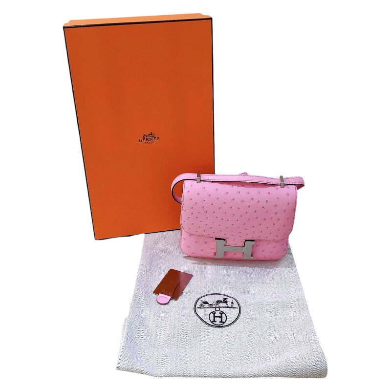 エルメス HERMES コンスタンス3ミニ W刻印 ピンク/SV金具 オーストリッチ レディース ショルダーバッグ