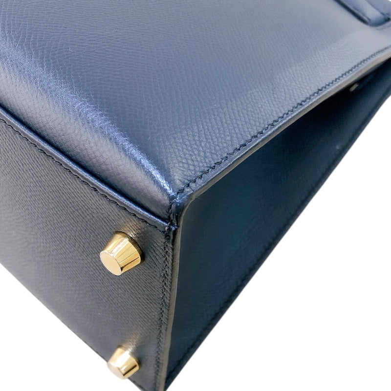 エルメス HERMES ケリー28 外縫い D刻（2019年製） ブルーインディゴ　ゴールド金具 エプソン レディース ハンドバッグ