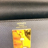 エルメス HERMES ケリー28 外縫い D刻（2019年製） ブルーインディゴ　ゴールド金具 エプソン レディース ハンドバッグ