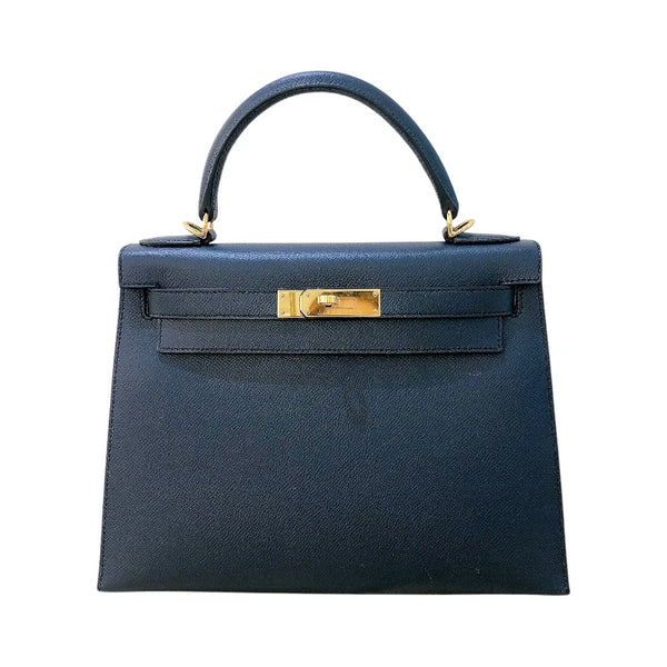 エルメス HERMES ケリー28 外縫い D刻（2019年製） ブルーインディゴ　ゴールド金具 エプソン レディース ハンドバッグ