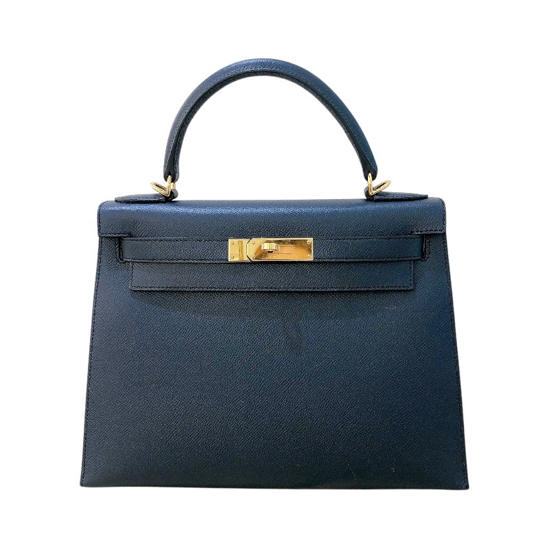 エルメス HERMES ケリー28 外縫い D刻（2019年製） ブルーインディゴ　ゴールド金具 エプソン レディース ハンドバッグ