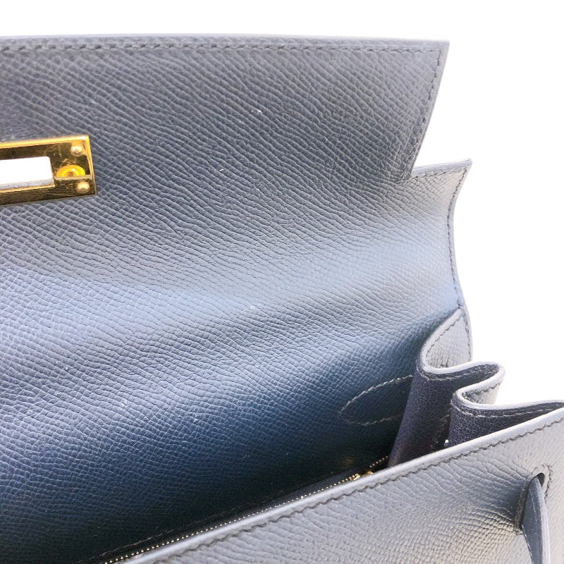 エルメス HERMES ケリー28 外縫い D刻（2019年製） ブルーインディゴ　ゴールド金具 エプソン レディース ハンドバッグ