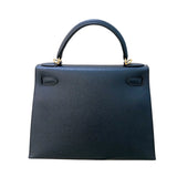 エルメス HERMES ケリー28 外縫い D刻（2019年製） ブルーインディゴ　ゴールド金具 エプソン レディース ハンドバッグ