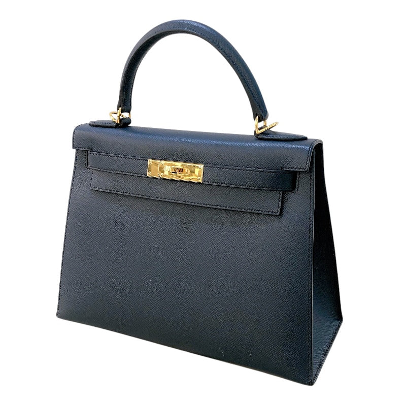 エルメス HERMES ケリー28 外縫い D刻（2019年製） ブルーインディゴ　ゴールド金具 エプソン レディース ハンドバッグ