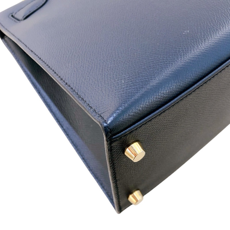 エルメス HERMES ケリー28 外縫い D刻（2019年製） ブルーインディゴ　ゴールド金具 エプソン レディース ハンドバッグ