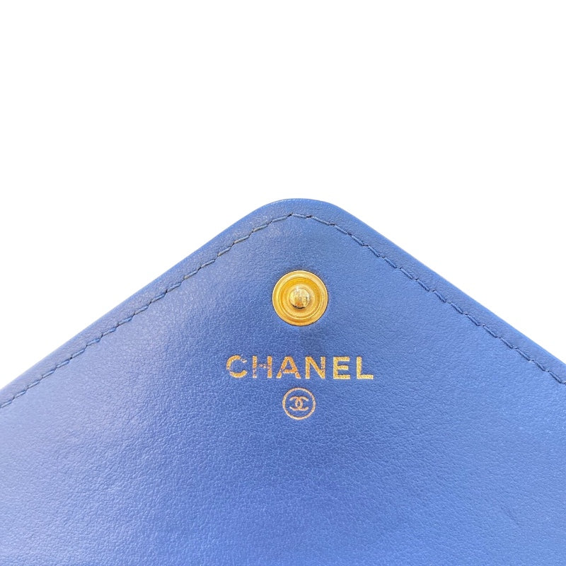 シャネル CHANEL シェブロンVステッチチェーンウォレット ブルー/ゴールド金具 スエード レディース ウォレットチェーン