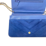 シャネル CHANEL シェブロンVステッチチェーンウォレット ブルー/ゴールド金具 スエード レディース ウォレットチェーン