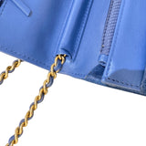 シャネル CHANEL シェブロンVステッチチェーンウォレット ブルー/ゴールド金具 スエード レディース ウォレットチェーン