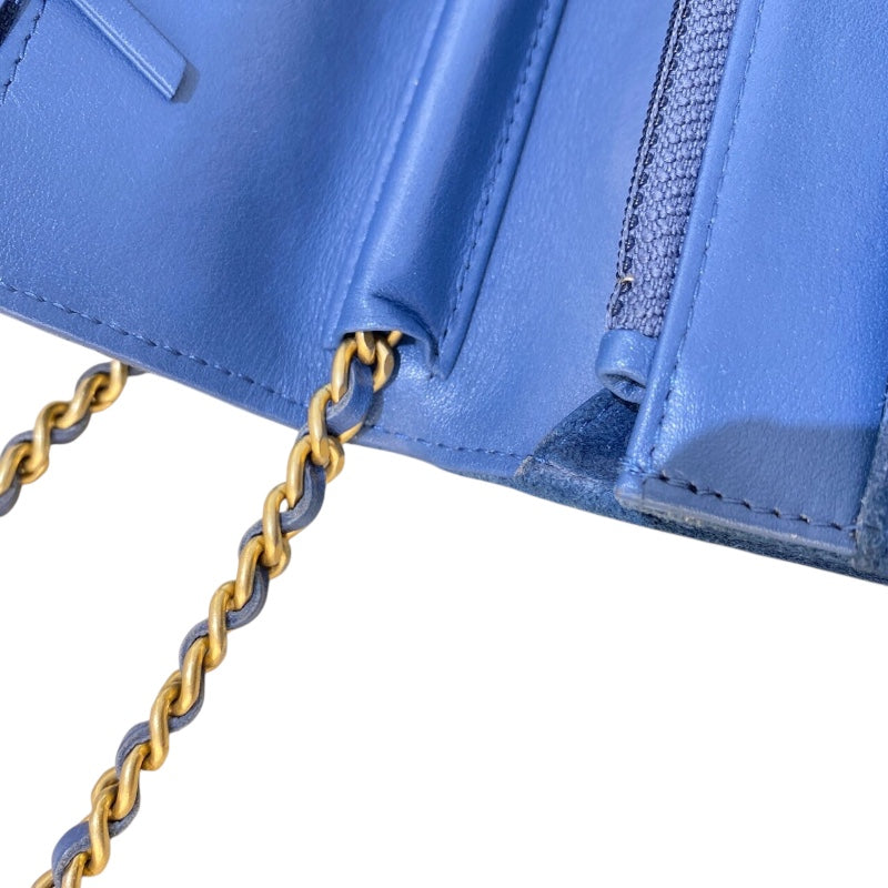 シャネル CHANEL シェブロンVステッチチェーンウォレット ブルー/ゴールド金具 スエード レディース ウォレットチェーン