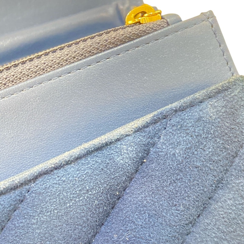 シャネル CHANEL シェブロンVステッチチェーンウォレット ブルー/ゴールド金具 スエード レディース ウォレットチェーン