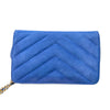 シャネル CHANEL シェブロンVステッチチェーンウォレット ブルー/ゴールド金具 スエード レディース ウォレットチェーン