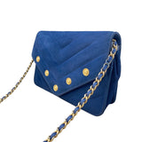 シャネル CHANEL シェブロンVステッチチェーンウォレット ブルー/ゴールド金具 スエード レディース ウォレットチェーン
