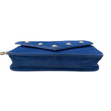 シャネル CHANEL シェブロンVステッチチェーンウォレット ブルー/ゴールド金具 スエード レディース ウォレットチェーン