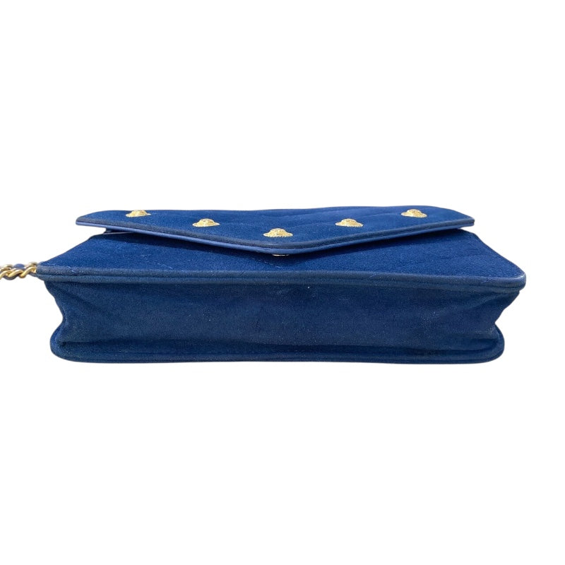 シャネル CHANEL シェブロンVステッチチェーンウォレット ブルー/ゴールド金具 スエード レディース ウォレットチェーン
