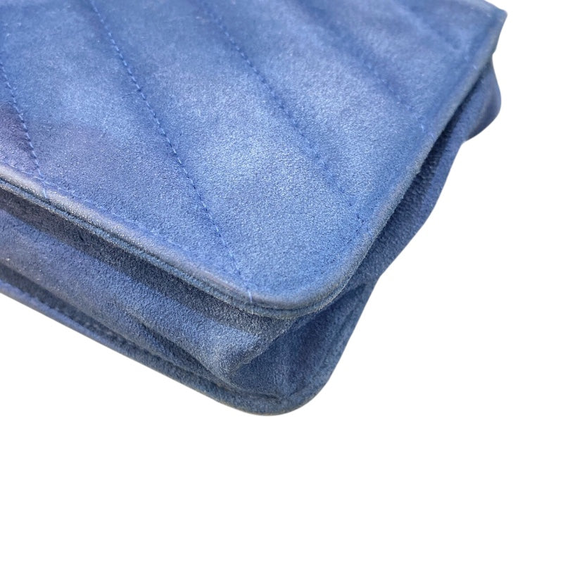 シャネル CHANEL シェブロンVステッチチェーンウォレット ブルー/ゴールド金具 スエード レディース ウォレットチェーン