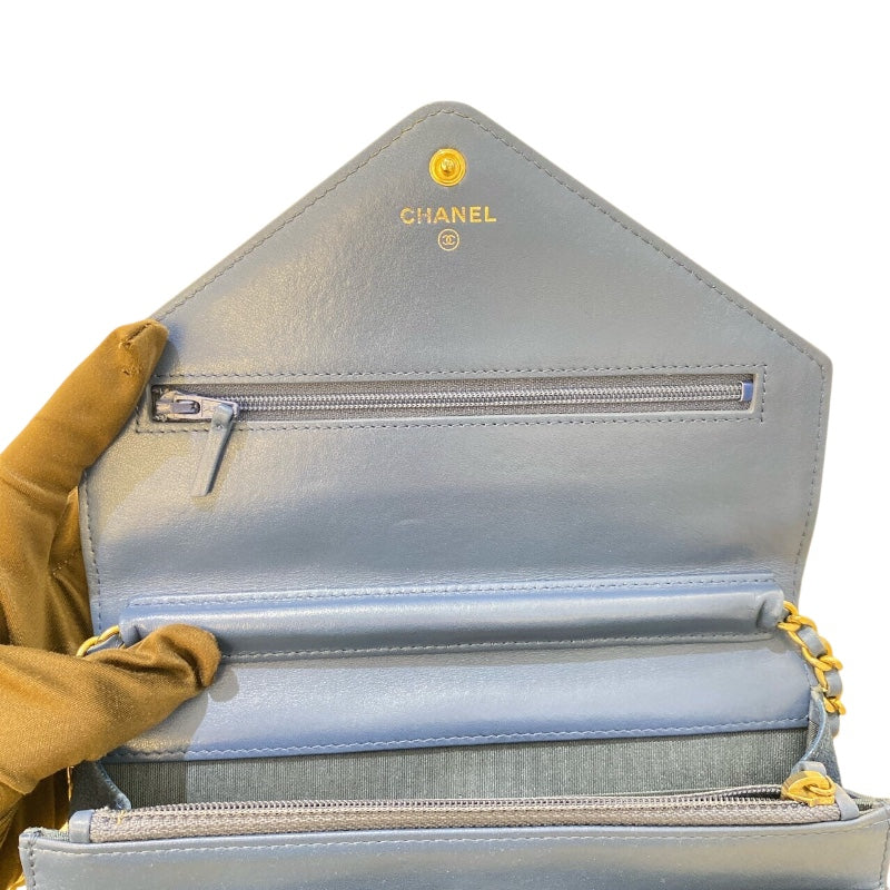 シャネル CHANEL シェブロンVステッチチェーンウォレット ブルー/ゴールド金具 スエード レディース ウォレットチェーン