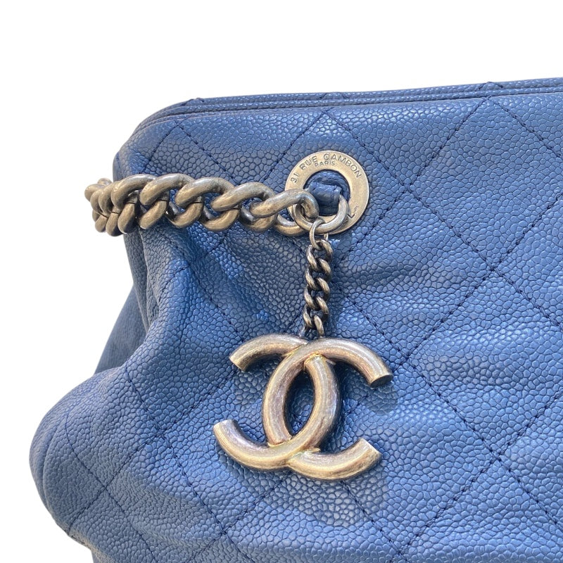 シャネル CHANEL マトラッセチェーンショルダーバッグ ブルー/ヴィンテージ金具 キャビア レディース ショルダーバッグ