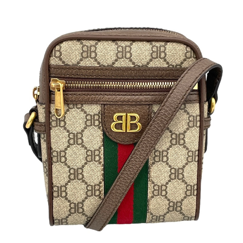 バレンシアガ BALENCIAGA ザ ハッカープロジェクト オフディアジップショルダー 680129 ブラウン PVC/レザー ユニセックス ショルダーバッグ
