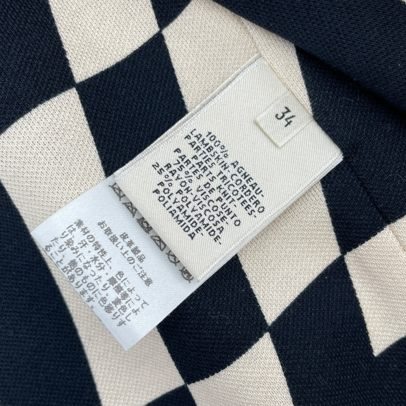エルメス HERMES キルティング切替レザージャケット ネイビー 羊皮 レディース ライダースジャケット