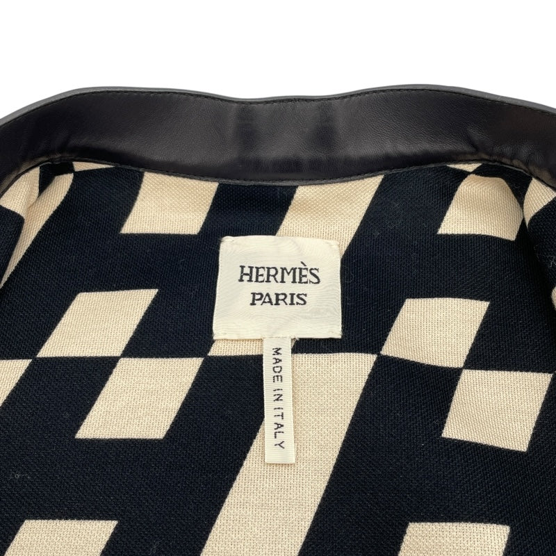 エルメス HERMES キルティング切替レザージャケット ネイビー 羊皮 レディース ライダースジャケット
