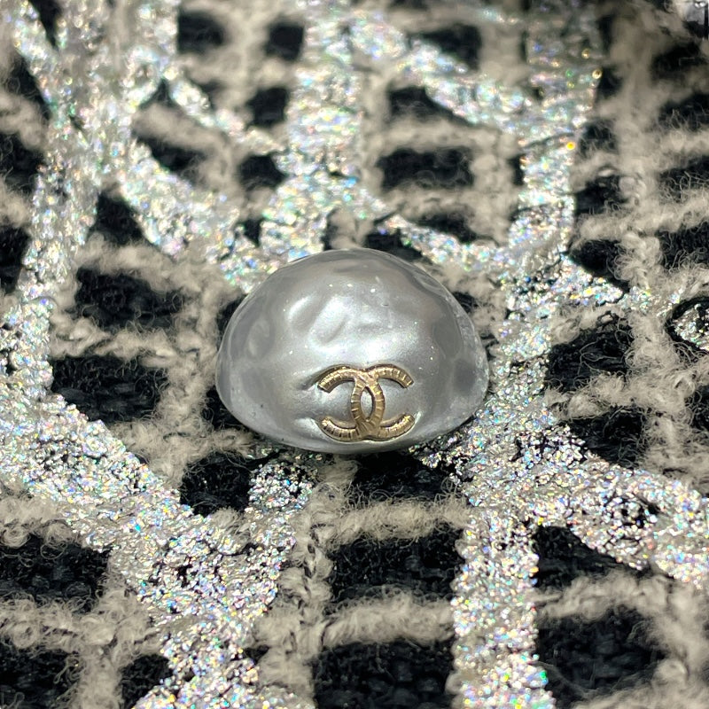 シャネル CHANEL パール装飾ラメツイードジャケット シルバー ツイード レディース テーラードジャケット