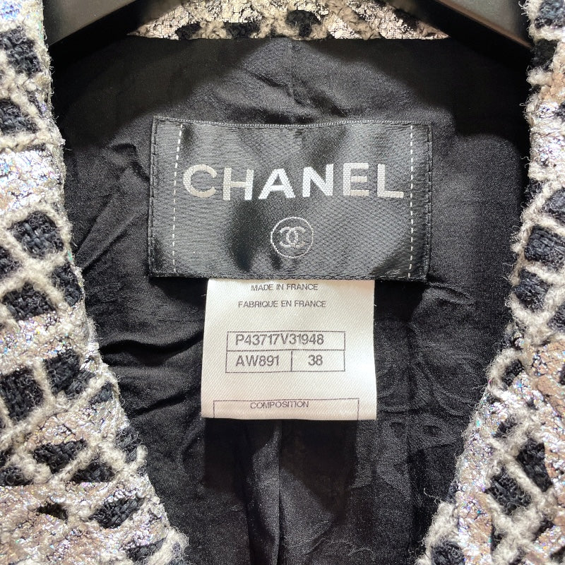 シャネル CHANEL パール装飾ラメツイードジャケット シルバー ツイード レディース テーラードジャケット