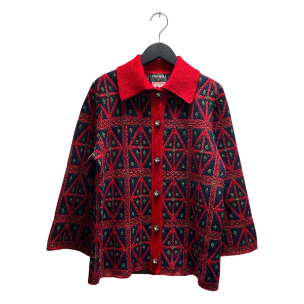 シャネル CHANEL ニットシャツカーディガン P52053 レッド/ネイビー カシミヤ レディース カーディガン