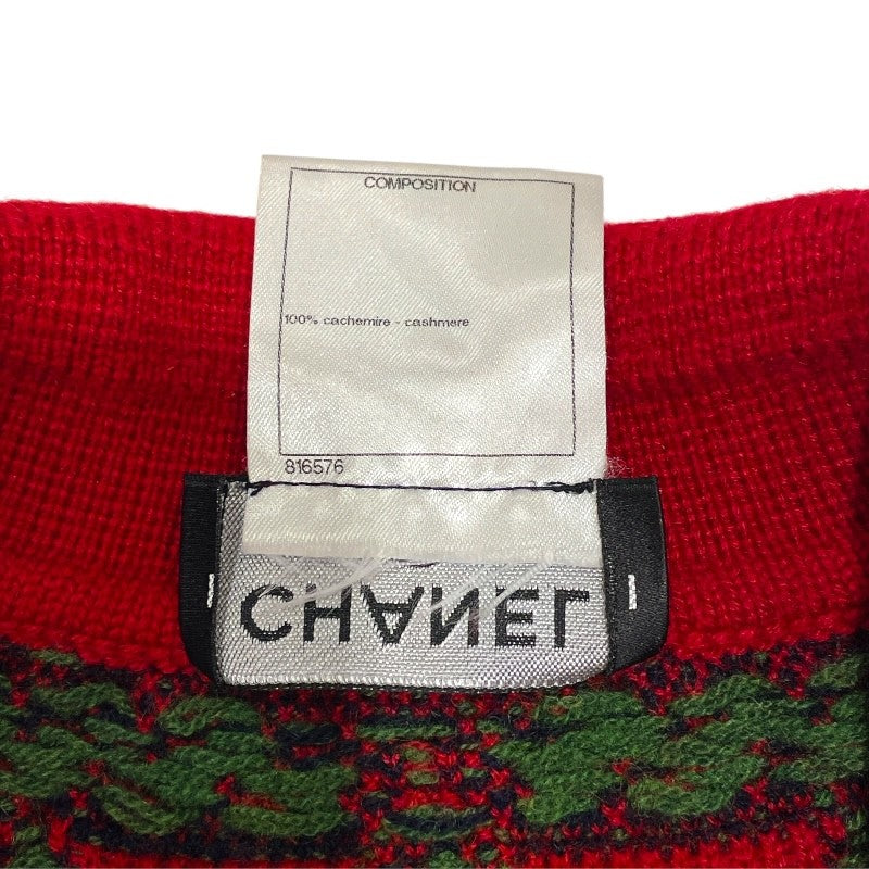 シャネル CHANEL ニットシャツカーディガン P52053 レッド/ネイビー カシミヤ レディース カーディガン