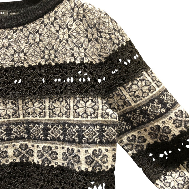 シャネル CHANEL ノルディック柄長袖ニットセーター P54481 ブラック モヘア レディース セーター