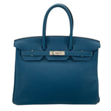 エルメス HERMES バーキン35 □Q刻 ブルーイズミール SV金具 トゴ レディース ハンドバッグ