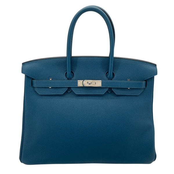 エルメス HERMES バーキン35 □Q刻 ブルーイズミール SV金具 トゴ レディース ハンドバッグ