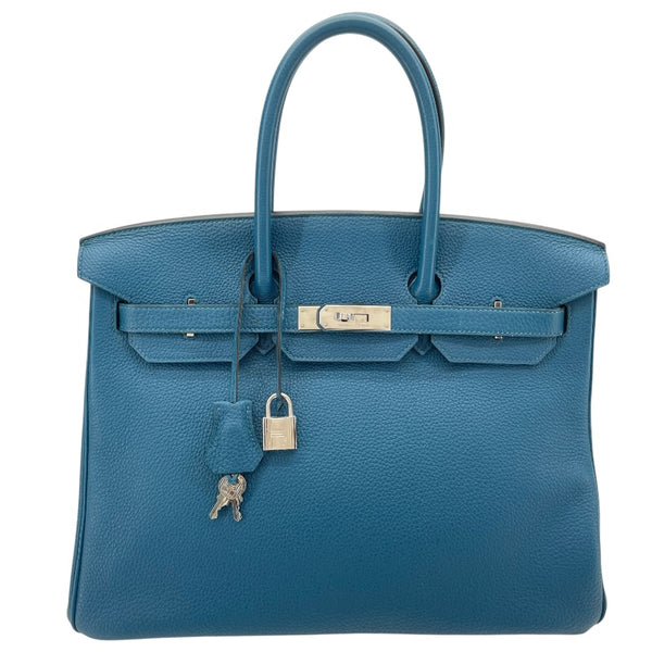 エルメス HERMES バーキン35 □Q刻 ブルーイズミール SV金具 トゴ レディース ハンドバッグ