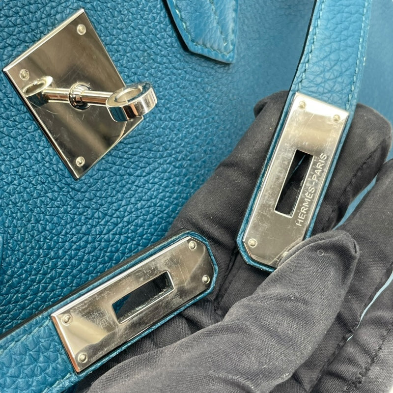 エルメス HERMES バーキン35 □Q刻 ブルーイズミール SV金具 トゴ レディース ハンドバッグ