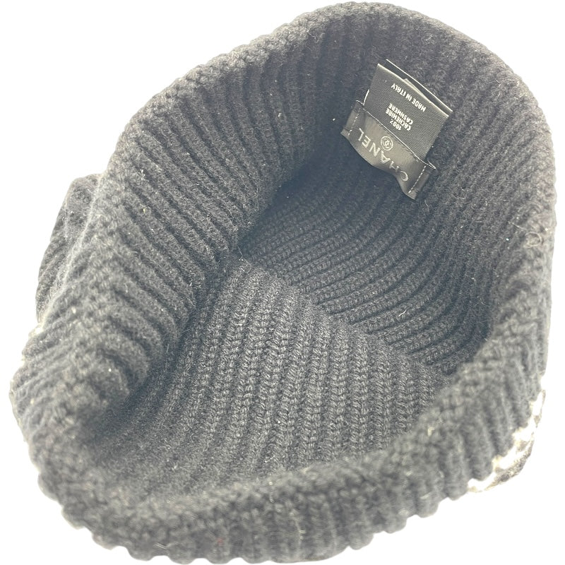 シャネル CHANEL ロゴワッペンニットキャップ ブラック カシミヤ レディース その他ファッション雑貨