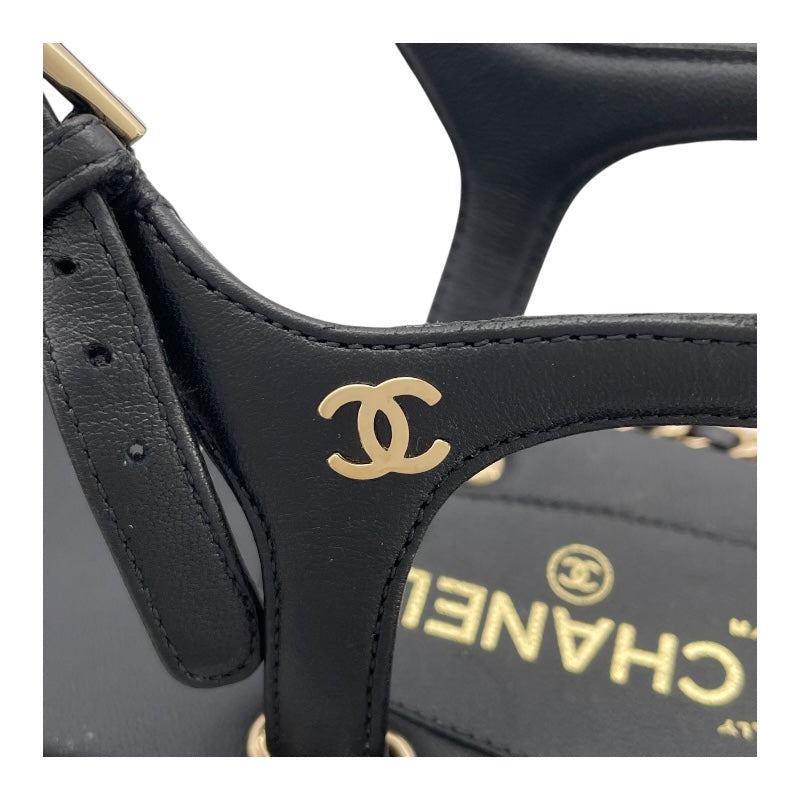 シャネル CHANEL チェーンストラップサンダル G35779 ブラック レザー レディース サンダル