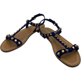 プラダ PRADA スタッズストラップサンダル ブルー スウェード レディース サンダル