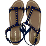 プラダ PRADA スタッズストラップサンダル ブルー スウェード レディース サンダル